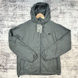 NWT New Balance Fleece Lined Windbreaker Jacket Men's Large Grey Water Resistant
